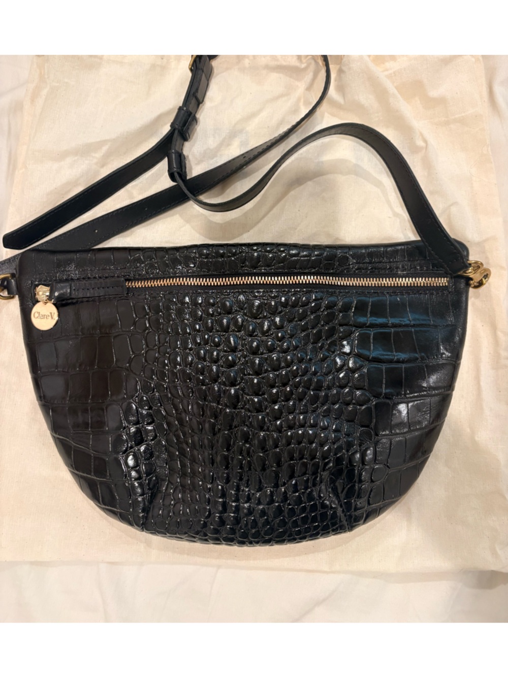 Clare V. Grande Croco Embossed Leather Fanny Pack